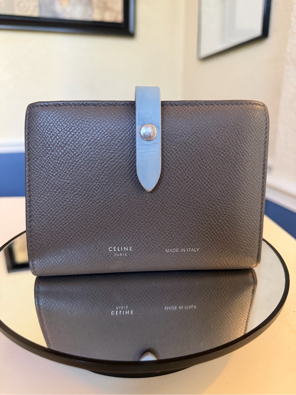 Celine Medium Strap Wallet Pebble and Mineral Bicolor Calfskin Leather